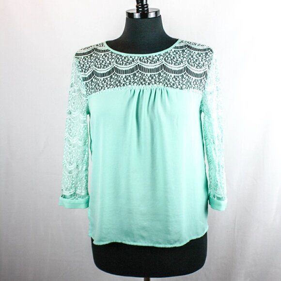 Forever 21 Mint Green Top Crochet Detail S… - Picture 1 of 6